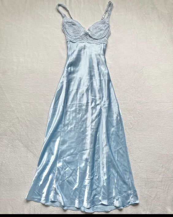 A line Spaghetti Straps Light Sky Blue Lace Long Prom Dresses Evening Dress