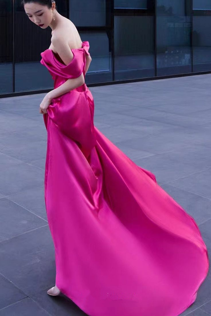 Rosy Pink Off The Shoulder Simple Prom Dress Fashion Pleated Evening Dress