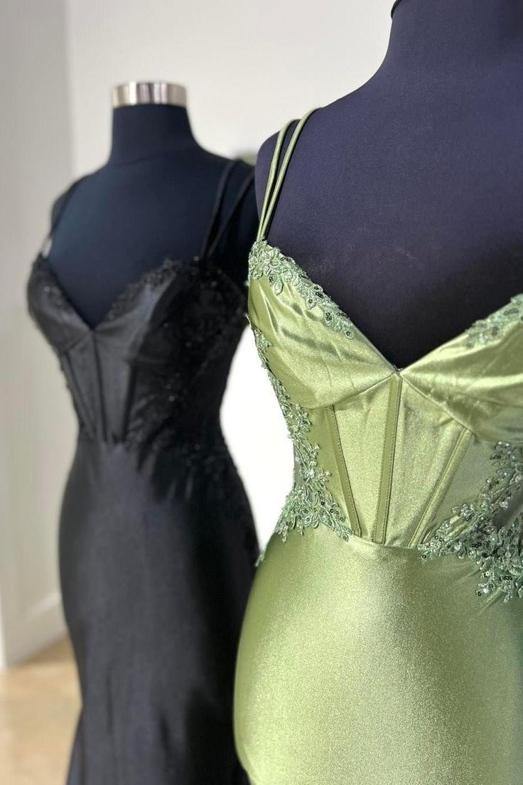 Fashion Spaghetti Straps Appliques Beaded Mermaid Evening Dress V Neck Party Gown