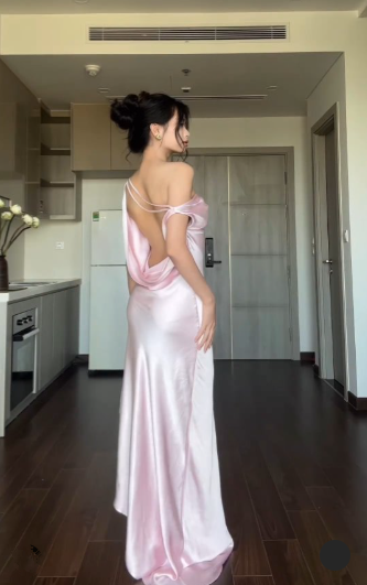 Sexy Pink Satin Backless Evening Dress Long Party Dress