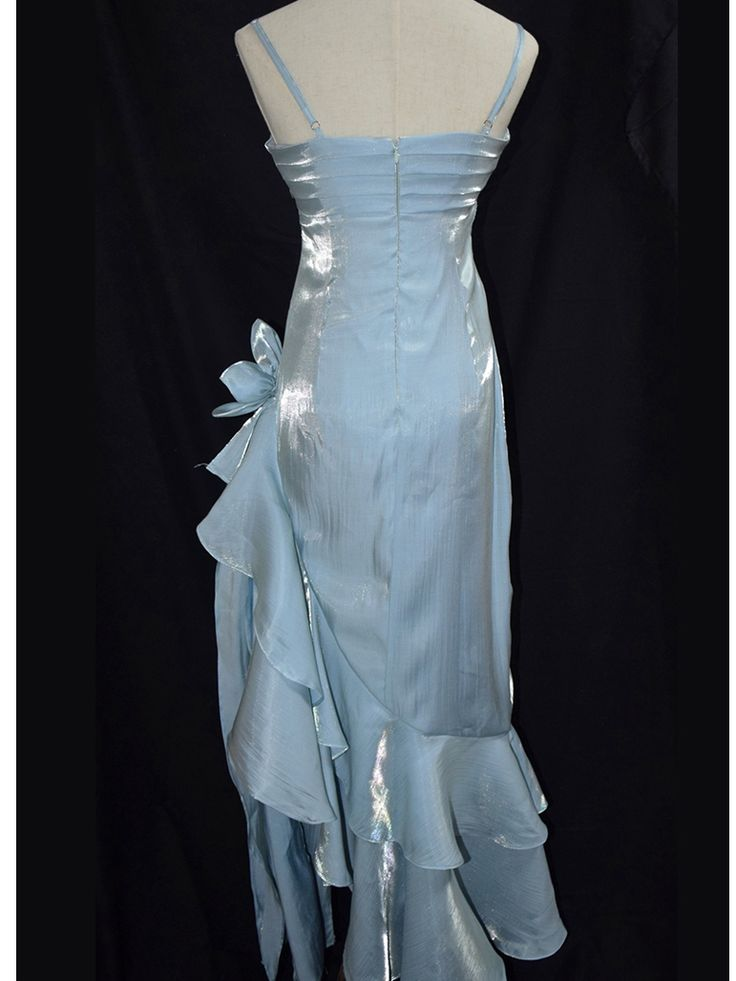 Charming Baby Blue Vintage Floral Dress Asymmetrical Hem Prom Dress Party Gown