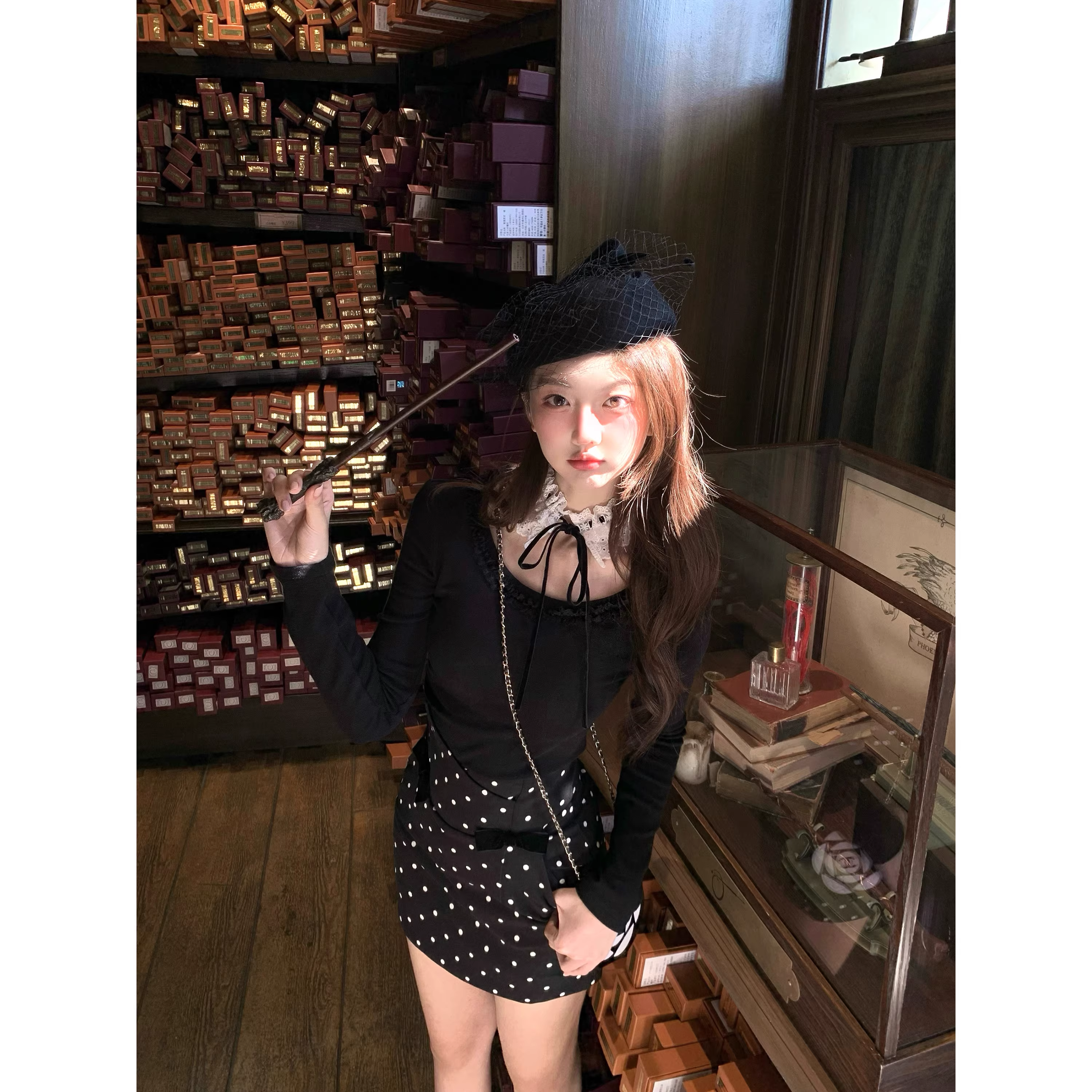 Girlish polka dot midi skirt autumn and winter innerwear A63
