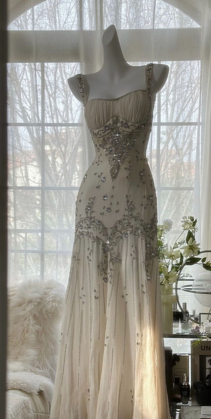 Chic Ivory Chiffon Beaded Mermaid Long Party Dress Evening Dresses