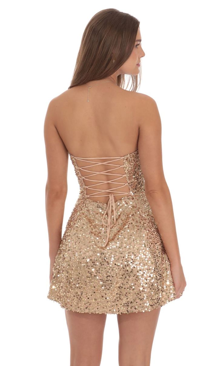Gorgeous Gold Strapless Sequined A-Line Birthday Party Homecoming Dress