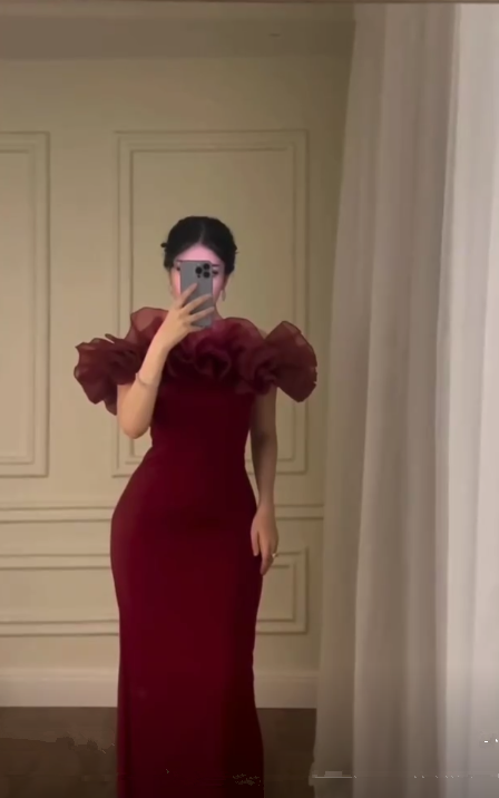 Burgundy Off The Shoulder Sheath Sexy Evening Dress Long Prom Party Dress