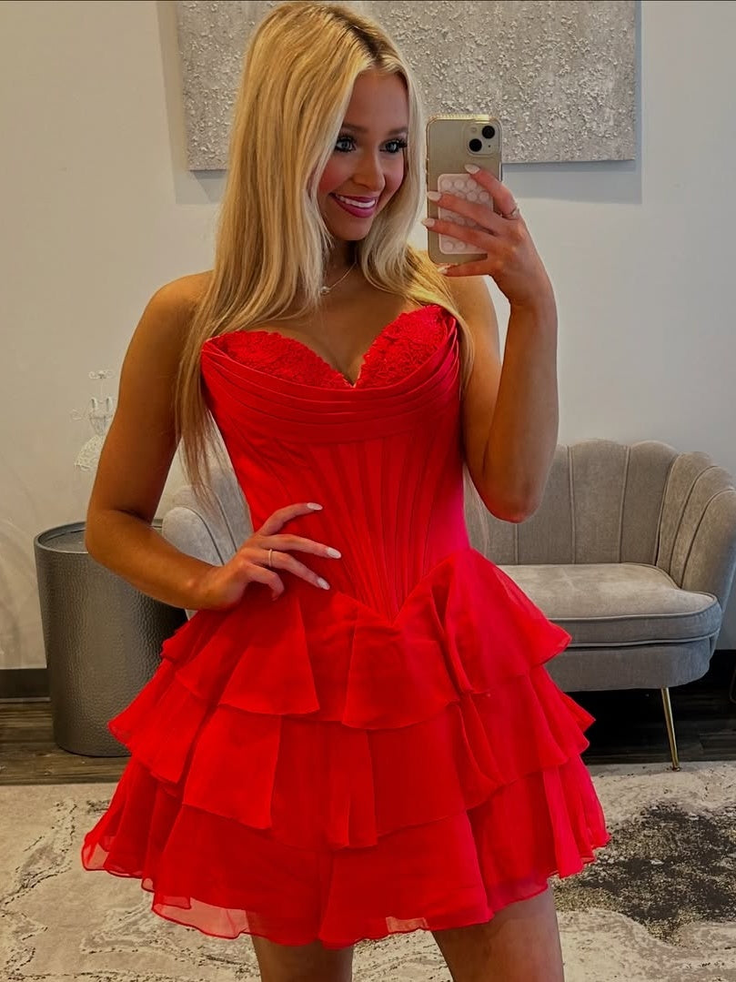 Gorgeous A Line Sweetheart Yellow Corset Homecoming Dress with Appliques Ruffles