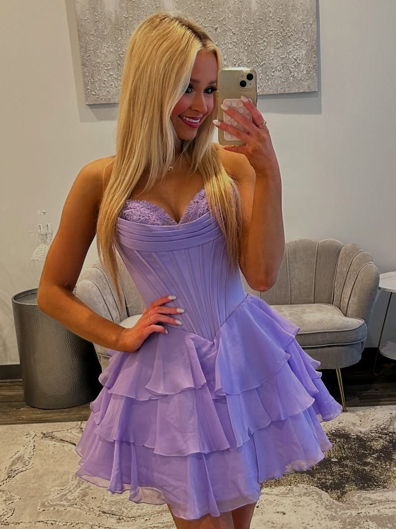 Gorgeous A Line Sweetheart Yellow Corset Homecoming Dress with Appliques Ruffles