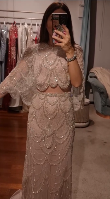 Gorgeous Tulle Sequin Beaded Long Prom Dress Two Piece Evening Dress