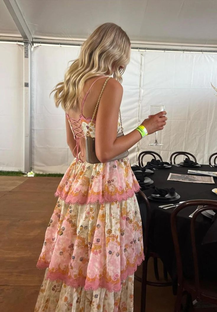 Sweet Spaghetti Straps Tiered Print A-Line Prom Dress Long Prom Evening Dress