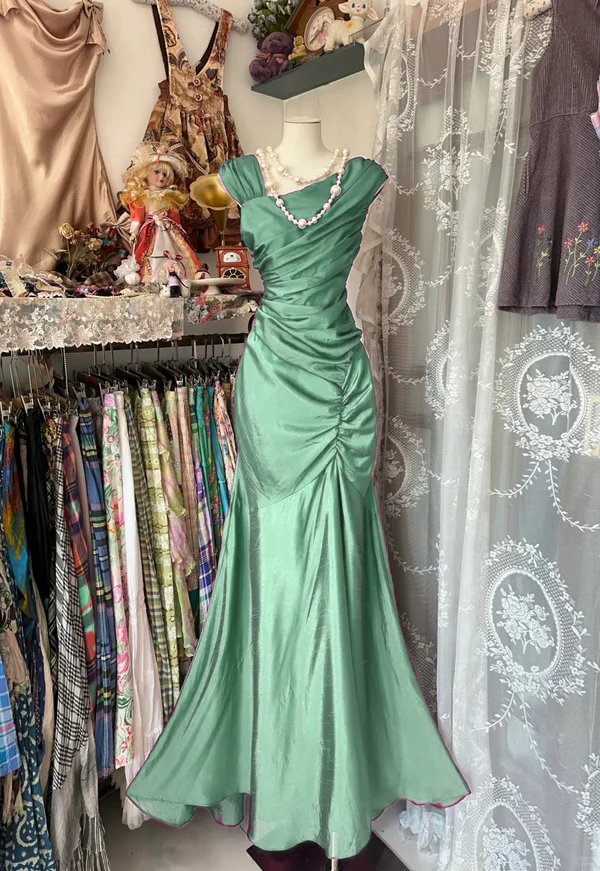 Mermaid Pleats Vintage Prom Dress Long Evening Dress
