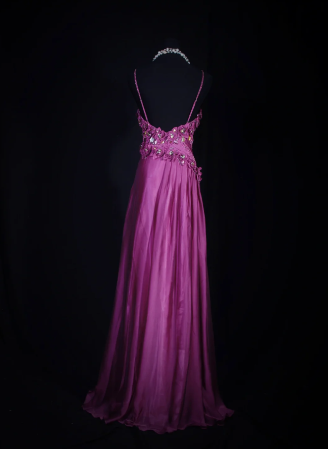 Glamorous Spaghetti Straps Satin Floral Beaded Mermaid Long Birthday Prom Dress Evening Dress