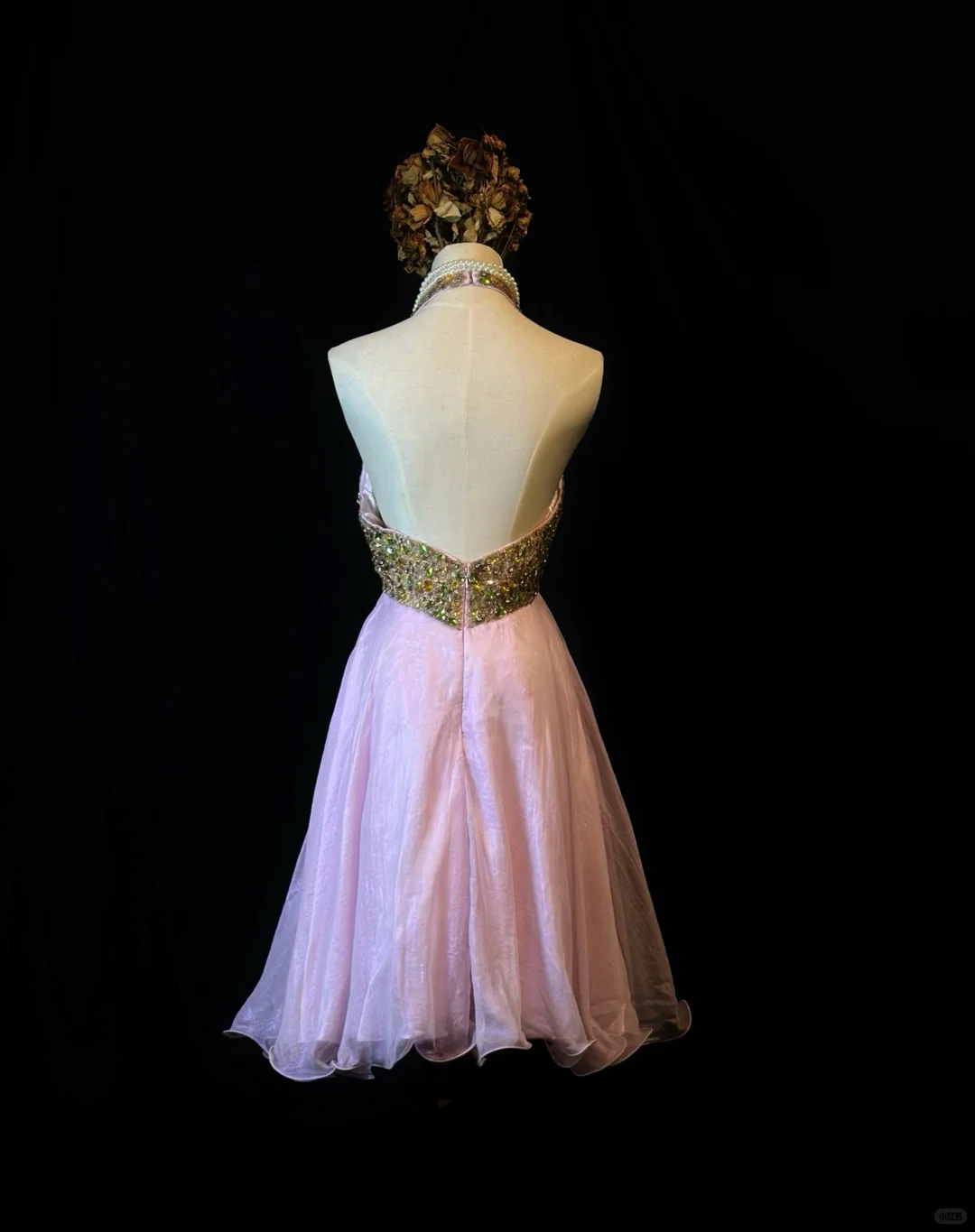 Vintage Pink Halter Beaded A Line Mini Party Dress Homecoming Dress