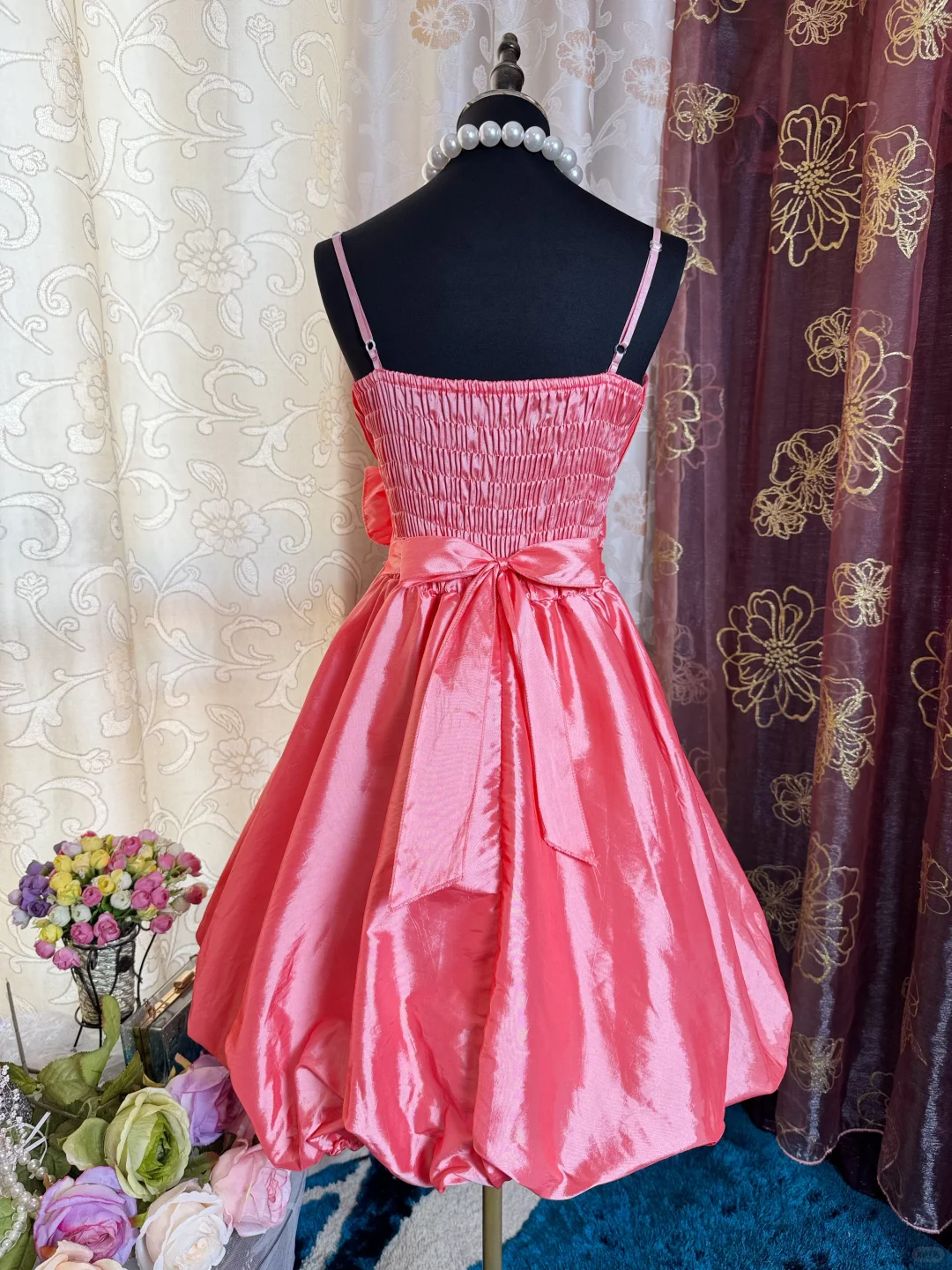 Pretty Spaghetti Straps Pink Satin A Line Homecoming Dress Short 21st Birthday Outfits With Flower