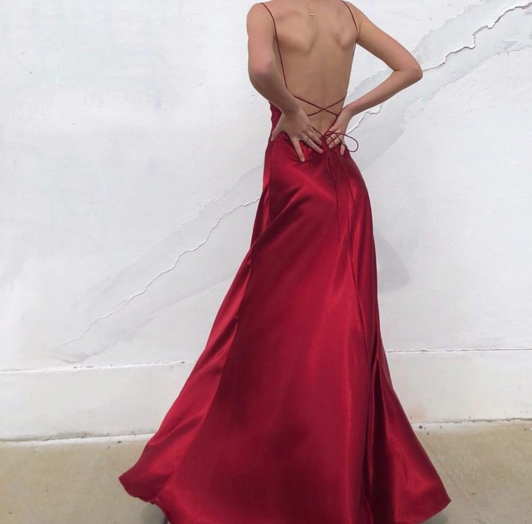 Sexy Sheath Spaghetti Straps Red Long Prom/Evening Dress with Backless