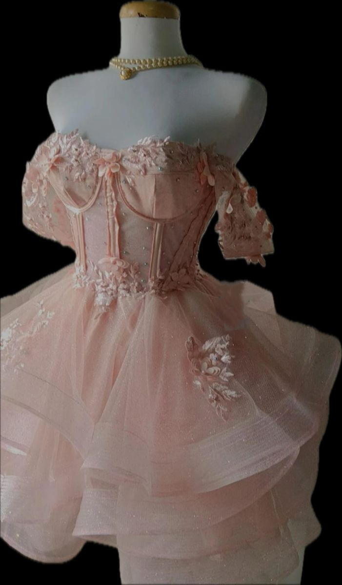 Cute Off The Shoulder Pink Tulle Appliques 18th Birthday Dress A Line Short Prom Dress Homecoming Dress