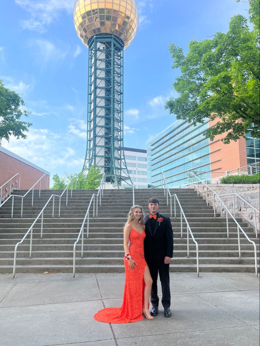 Orange Sequin Mermaid Long Evening Prom Dresses