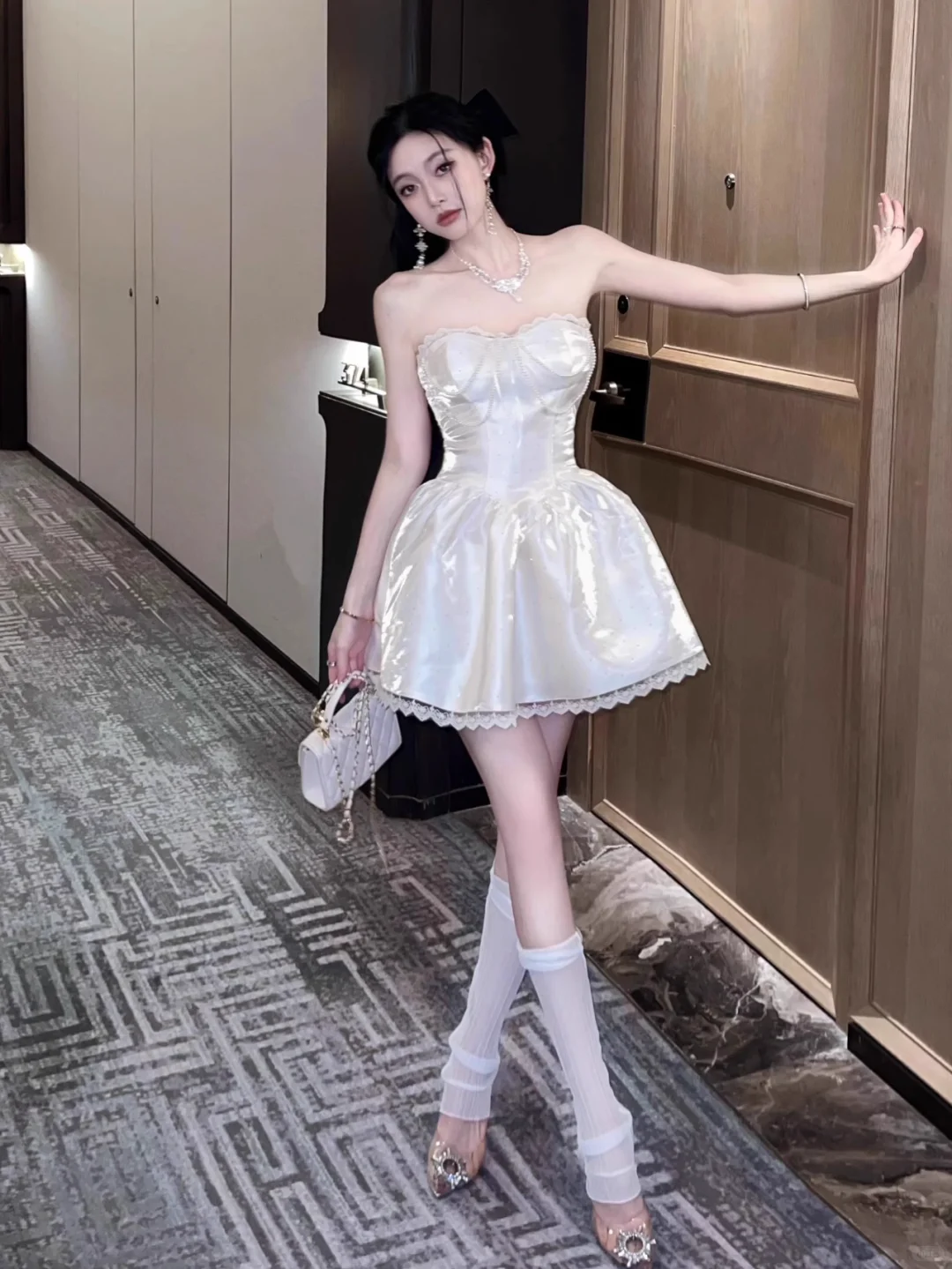Classy Strapless White Satin Beaded Birthday Outfits A Line Short Homecoming Dress