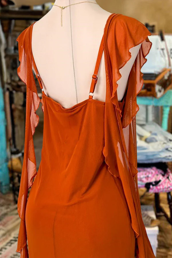 Elegant Orange Sheath Chiffon Ruffles Prom Dress,Long Party Evening Gown
