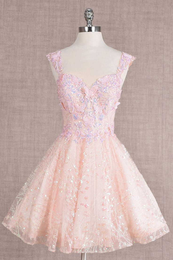 Pretty Gold Lace Butterfly Appliques Short Homecoming Dress Formal 20th Birthday Party Dress