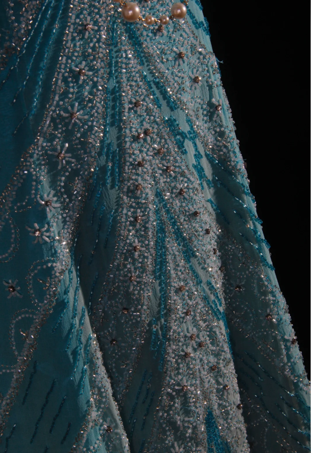 Dreamy Blue Strapless Chiffon Beaded Mermaid Long Birthday Party Dress Formal Prom Dresses