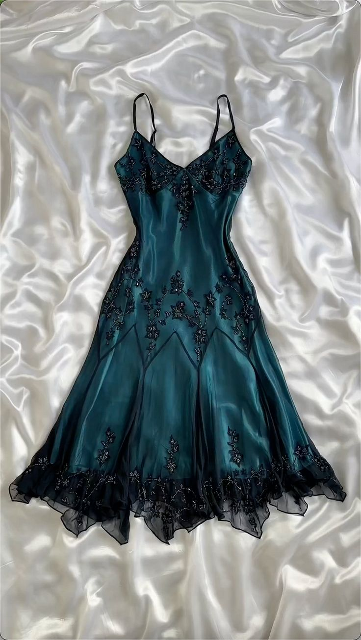 Vintage Blue Straps Beaded A Line Prom Dress Party Evening Dress
