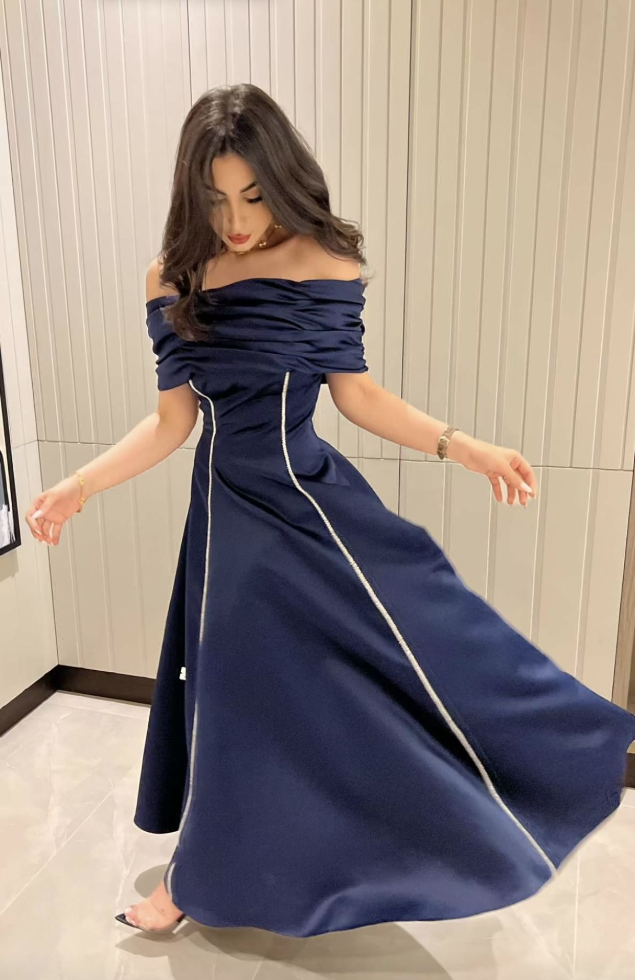 Women's Off the Shoulder Evening Dresses A-Line Satin Occasion Dress