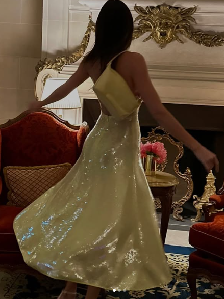 Sexy V Neck Yellow Sequins Party Dress A Line Prom Evening Dress