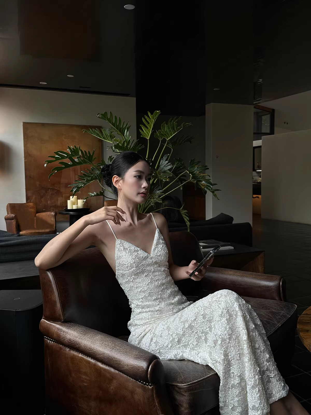 Pretty Spaghetti Straps V Neck Off White Lace Sequin Mermaid Long Evening Dress Formal Wedding Guest Dress