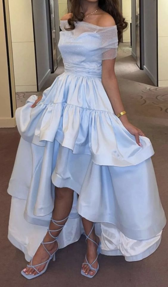 Blue Off The Shoulder A-line Prom Dress,Blue Formal Dress