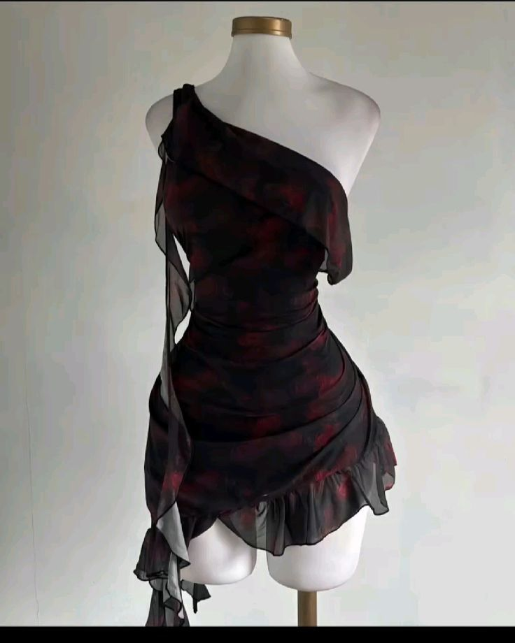 Sexy One Shoulder Chiffon Printed Ruffles Short Homecoming Dress 16th Birthday Outfits