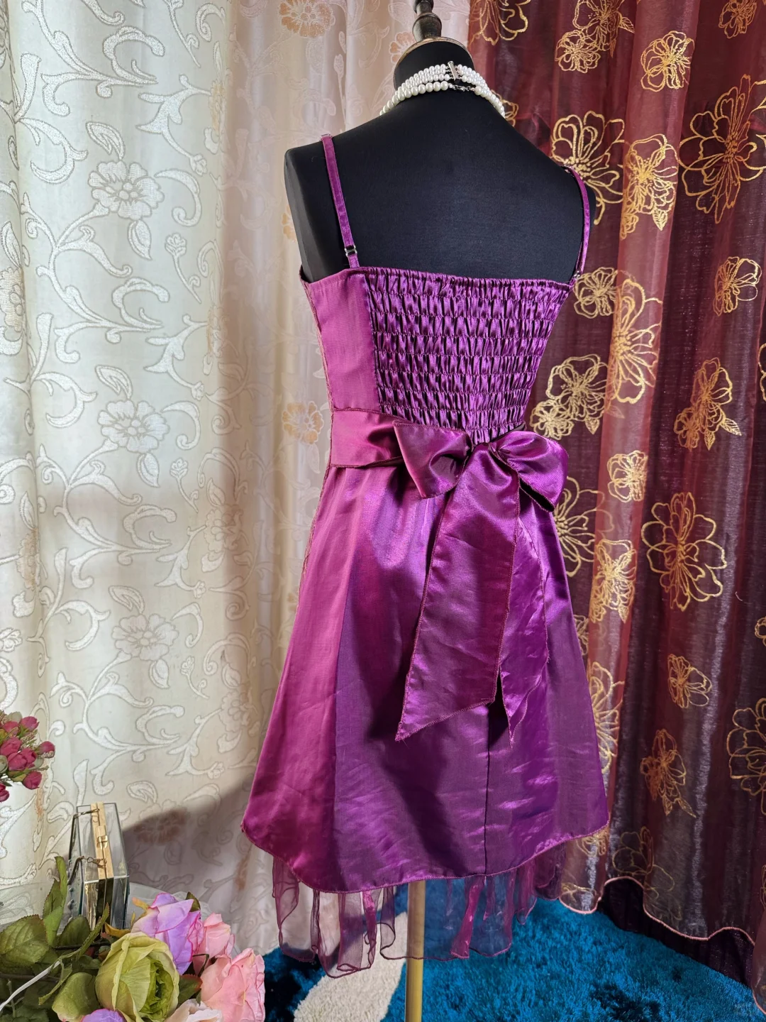 Charming Purple Satin Lace Short Prom Dress Formal Graduation Homecoming Dress