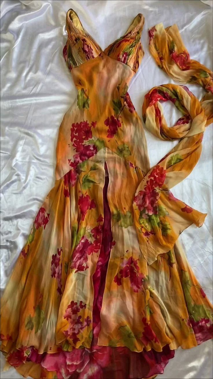 Pretty Chiffon Print Floral Evening Dress Formal Mermaid Party Prom Dress