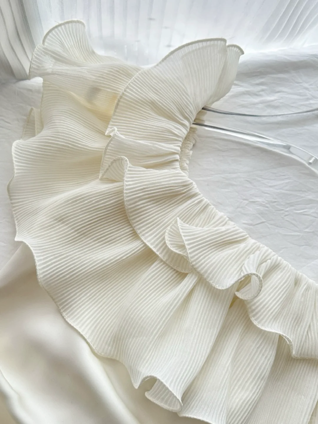 Classy Strapless White Satin Chiffon Long Prom Dress Birthday Party Dress