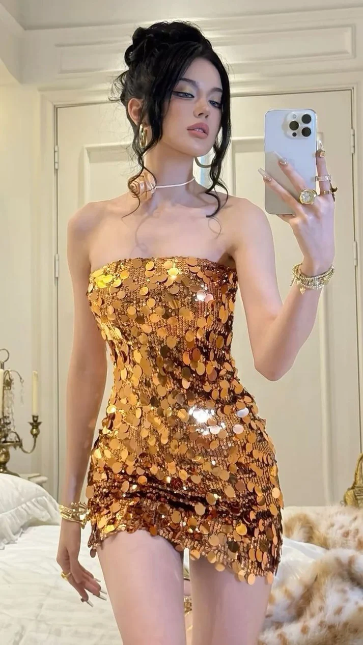 Beaautiful Gold Sequin Strapless Homecoming Dress Mini Cocktail Dress