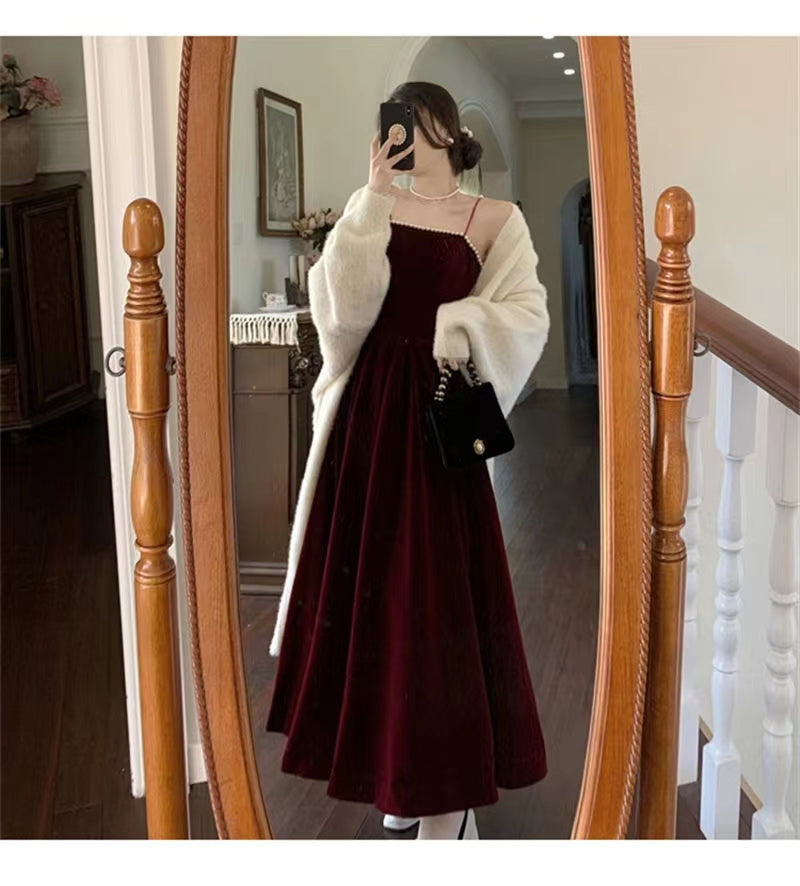 Spaghetti Straps Burgundy Velvet Prom Dress Simple Prom Dress Party Dress