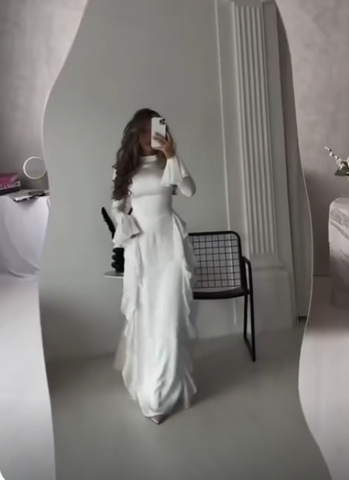 Flowing Long Sleeves A Line Ruffled Evening Dress Elegant Party Dress