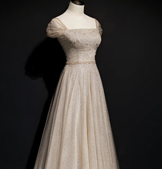 Shiny Tulle Beading A Line Evening Dress Formal Ball Gown Brithday Dress