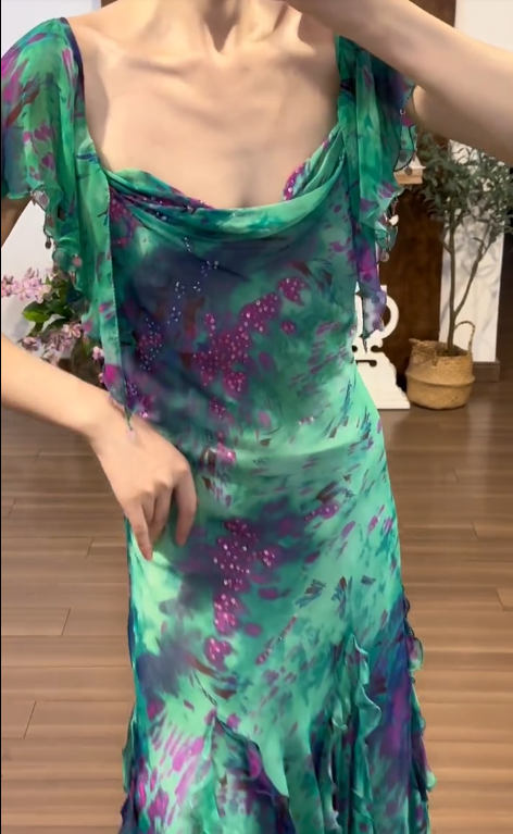Green Chiffon Vintage Prom Party Dress Evening Dress Birthday Outfit