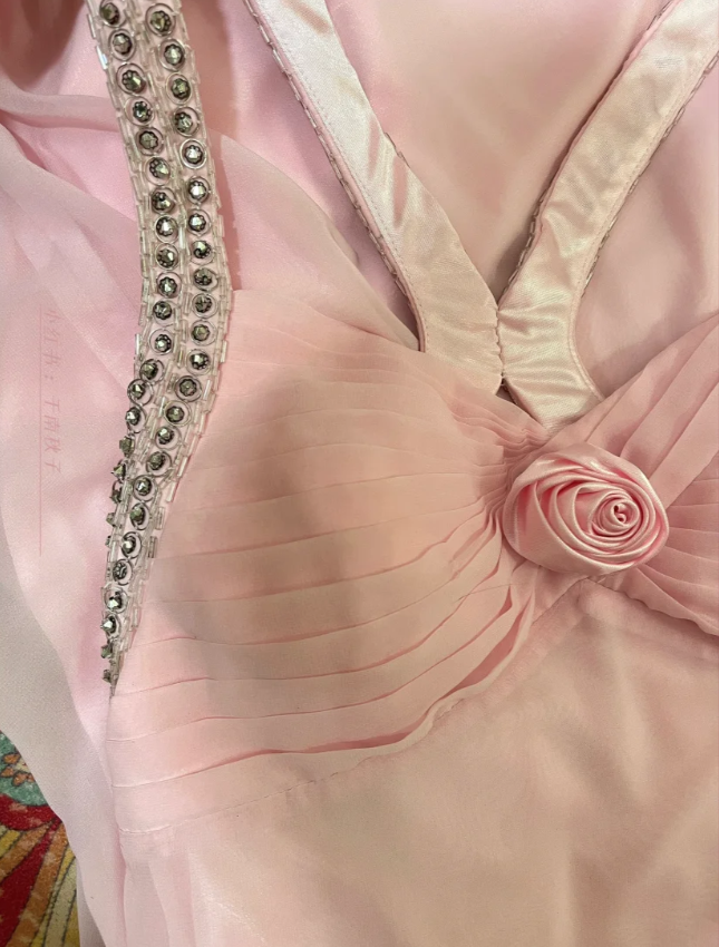 Classy Pink V Neck Chiffon Beaded Mermaid Long Wedding Guest Dress Formal Evening Dress