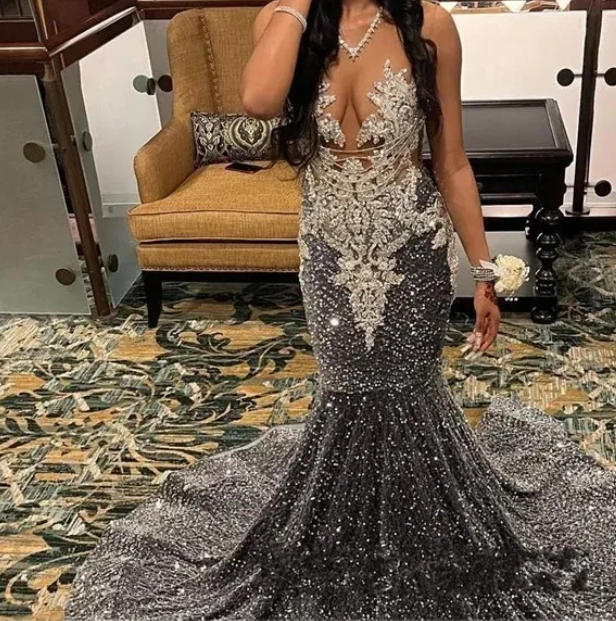 Sparkly Mermaid Long Prom Dress,Glam Dress,Pageant Dress