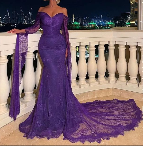 Classy Purple Lace Mermaid Evening Dress Long Party Prom Dress