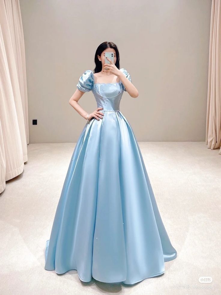 Blue Square Neckline A-line Prom Dress,Blue Princess Dress
