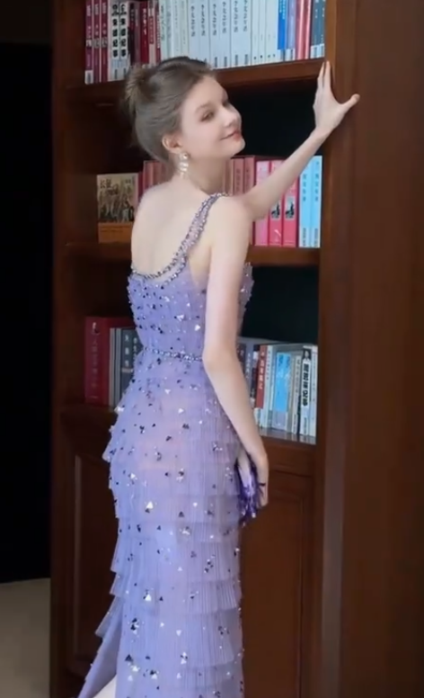 Gorgeous Lilac Sequins Evening Dress,Long Tulle Layered Prom Gown