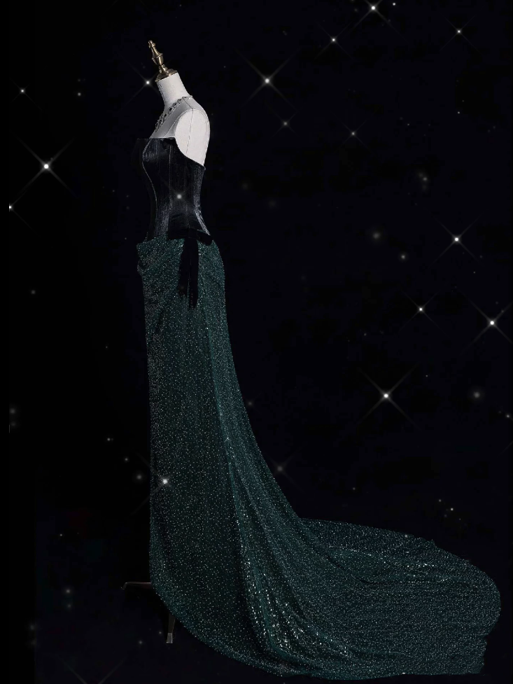 Elegant Mermaid Strapless Sequin Green Long Prom Dresses Evening Dress