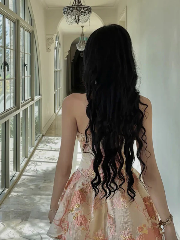 Gorgeous Strapless Satin Print Floral A Line Short Party Dress Graduation Homecoming Dress