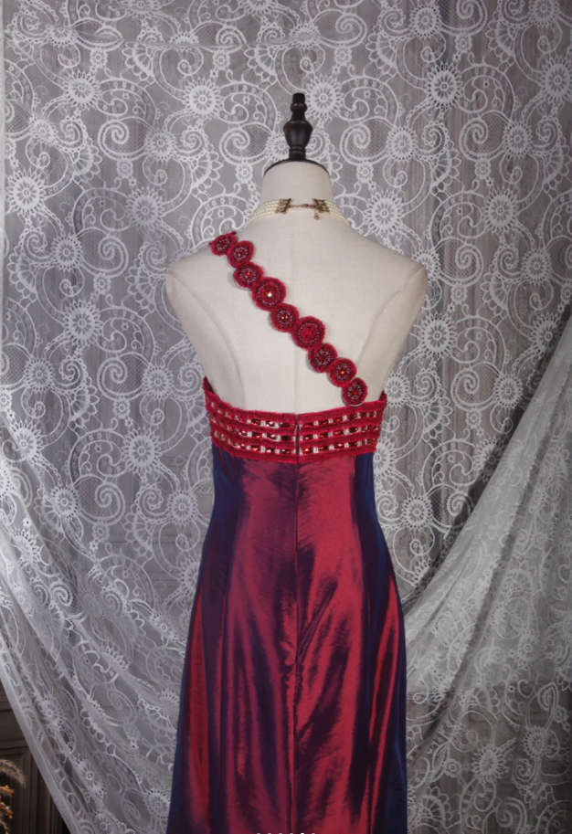 Pretty Burgundy One Shoulder Satin Mermaid Long Party Dress Prom Dress
