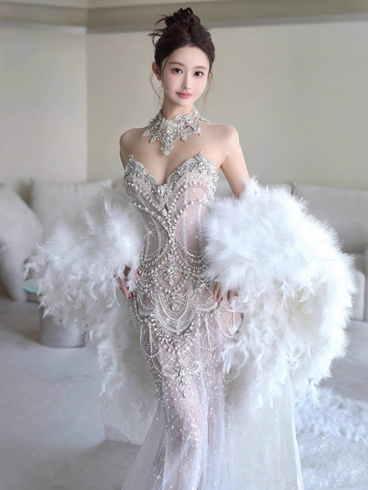 Pretty Mermaid Tulle Beads Long Prom Dresses Formal Evening Dress