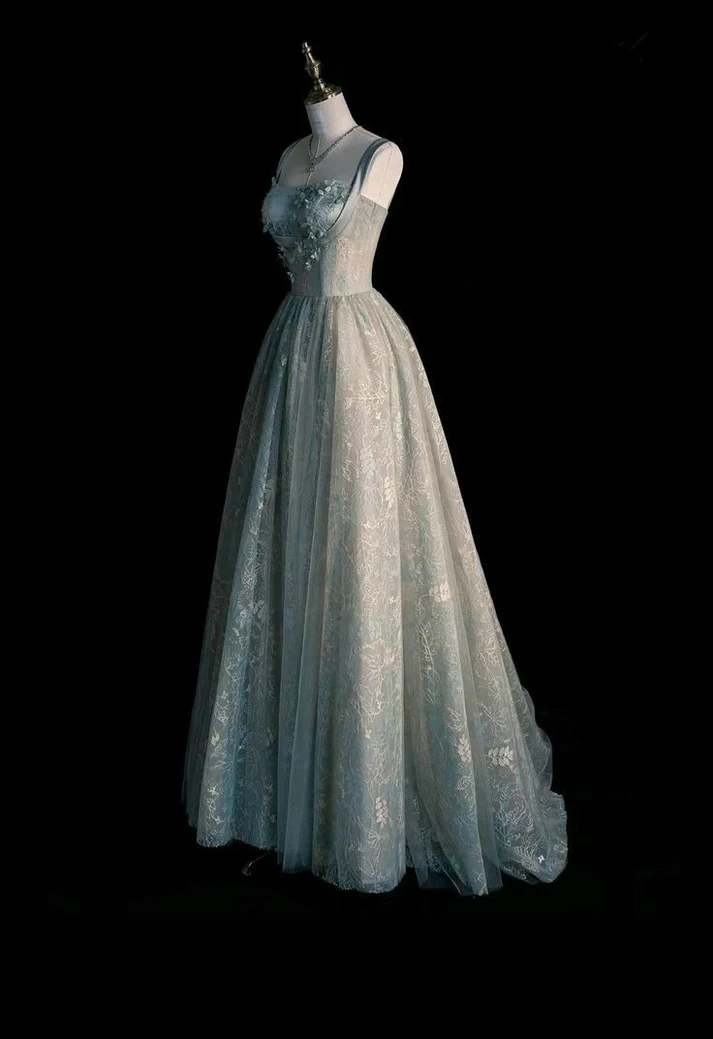 Fashion Lace Evening Gown Sage Green Long A Line Party Prom Dress