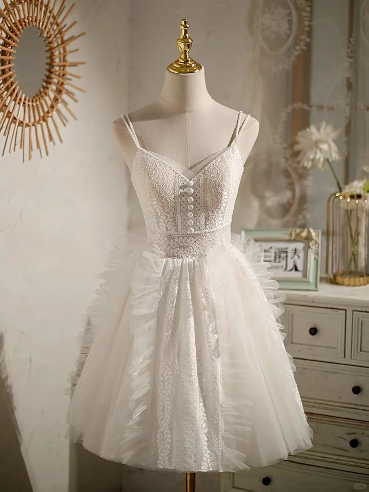 Pretty White Lace Tulle Short Prom Dress Homecoming Dress 15th Birthday Outfits