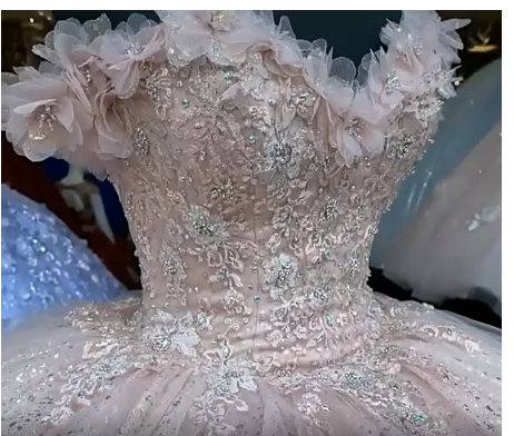 Off the shoulder pink ball gown glitter sweet 16 dress birthday dress